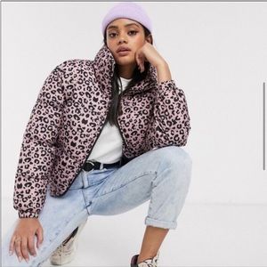 Brave Soul Pink Leopard Puffer Jacket